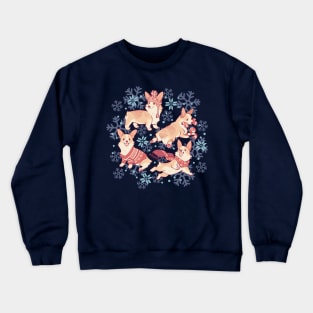 Winter corgis in blue Crewneck Sweatshirt